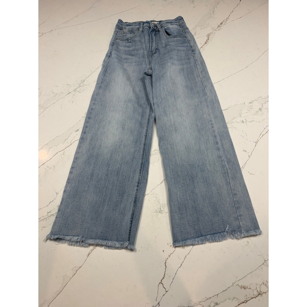Risen Jeans Womens Light Wash Wide Leg Raw Fringe Hem Denim RDP1025HD Size 1/25